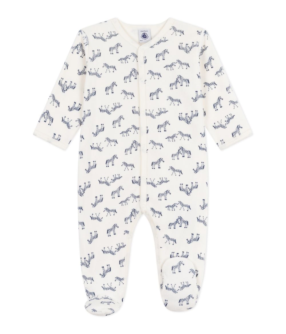 بيتي باتو - ملابس نوم مطبوعة بحمار وحشي للرضع - أبيض حليبي/أزرق سوار