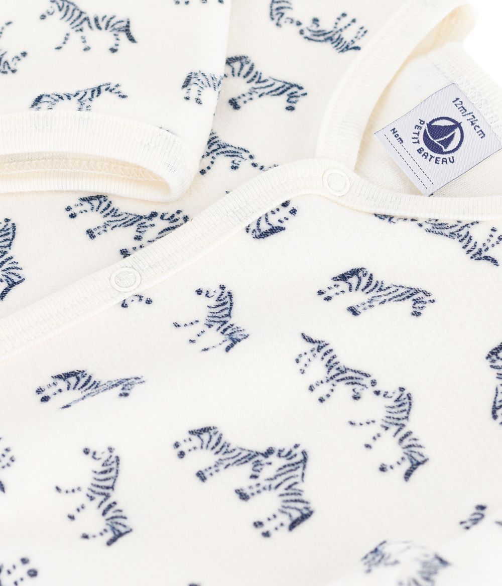 بيتي باتو - ملابس نوم مطبوعة بحمار وحشي للرضع - أبيض حليبي/أزرق سوار