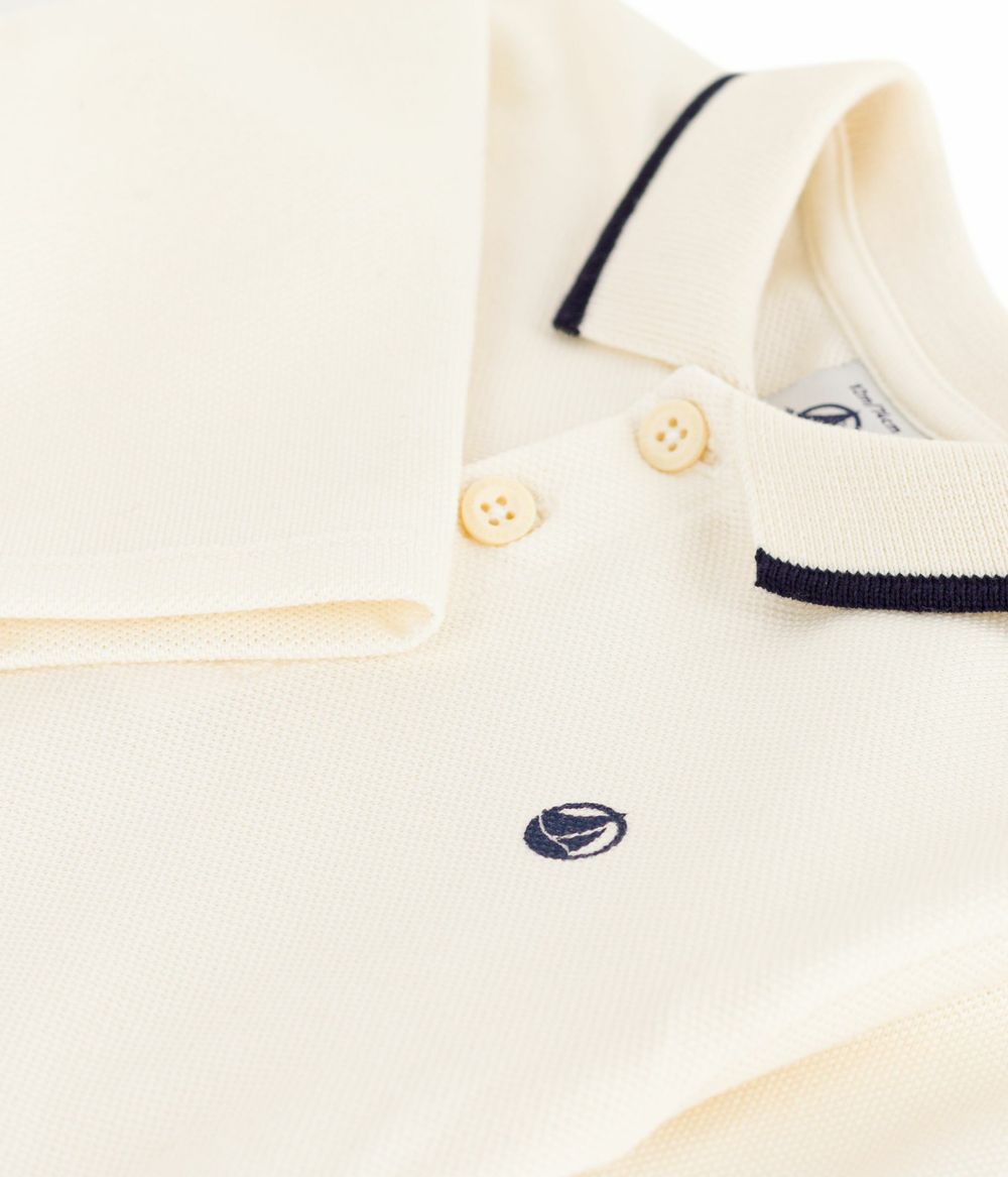 Petit Bateau - Baby Boy's Plain Long Sleeves Polo Shirt - Milk White
