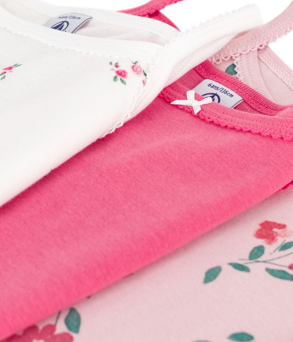 بيتي باتو - طقم بلوزة داخلية قطنية بحمالات للبنات - زهري/أبيض - 3 قطع