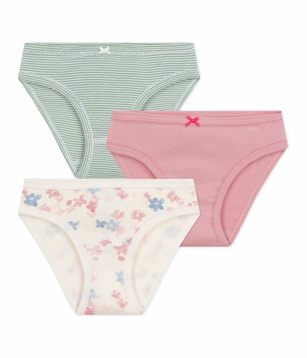 Petit Bateau - 3pc-Set - Girl's Cotton Briefs - Green/Pink/Beige