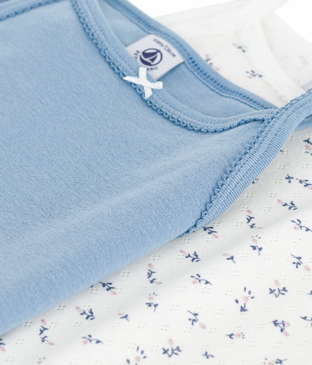 بيتي باتو - طقم بلوزة داخلية قطنية بحمالات للبنات - أزرق/أبيض - قطعتين