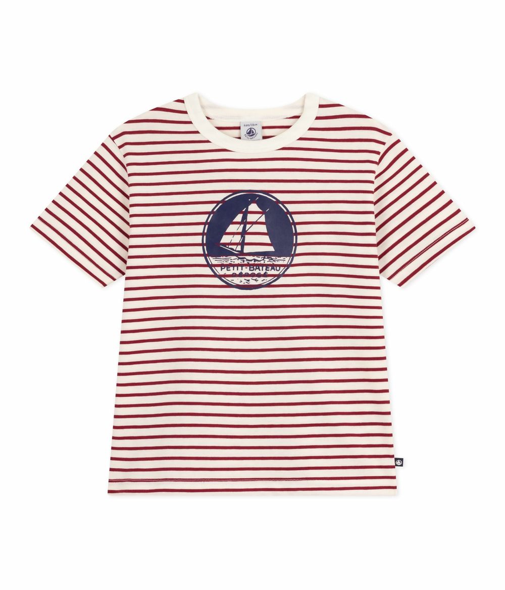 بيتي باتو - تي شيرت مخطط بأكمام قصيرة للأولاد - أبيض حليبي/أمارانت