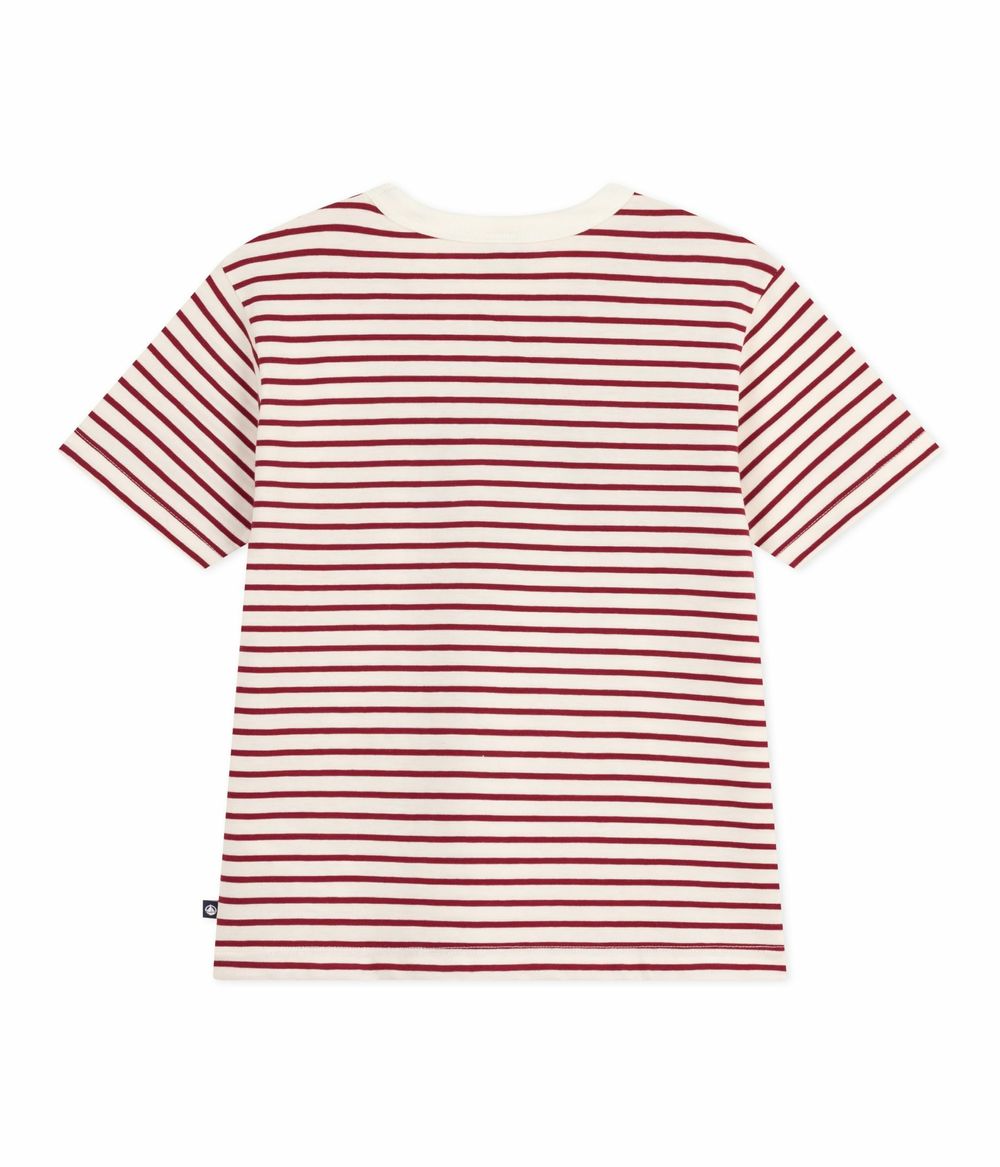 بيتي باتو - تي شيرت مخطط بأكمام قصيرة للأولاد - أبيض حليبي/أمارانت