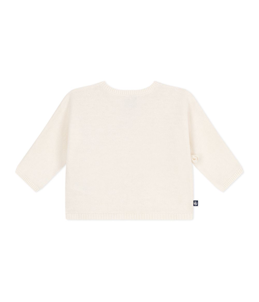 بيتي باتو - بلوزة محبوك مفتوح الغرز من الصوف والقطن برباط جانبي للرضع - أبيض مارشميلو