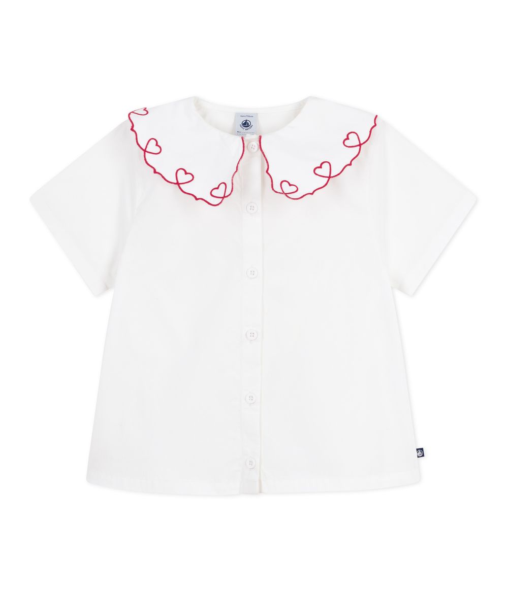 بيتي باتو - بلوزة بأكمام قصيرة من بوبلين القطن السادة للبنات - أبيض إيكوم