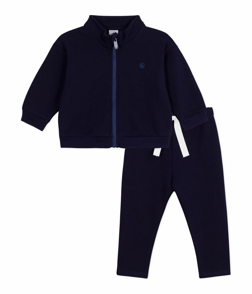 Petit Bateau - 2pc-Set - Babies' Plain Sweatshirt And Trousers - Soir Blue