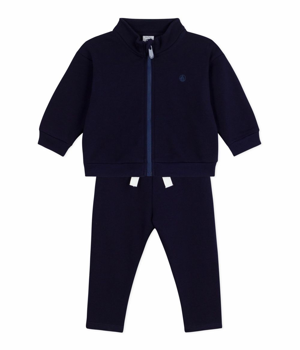 Petit Bateau - 2pc-Set - Babies' Plain Sweatshirt And Trousers - Soir Blue