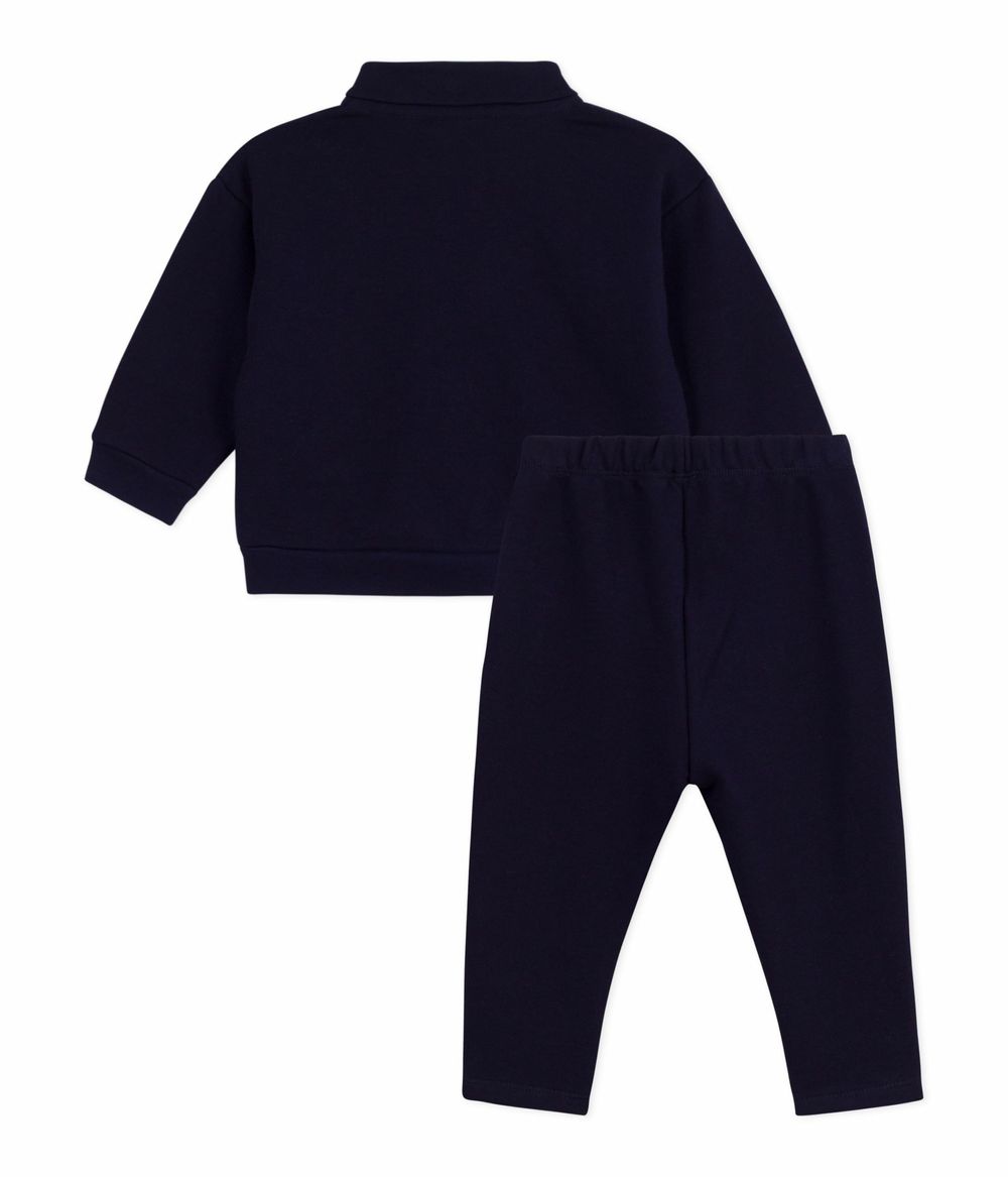 Petit Bateau - 2pc-Set - Babies' Plain Sweatshirt And Trousers - Soir Blue