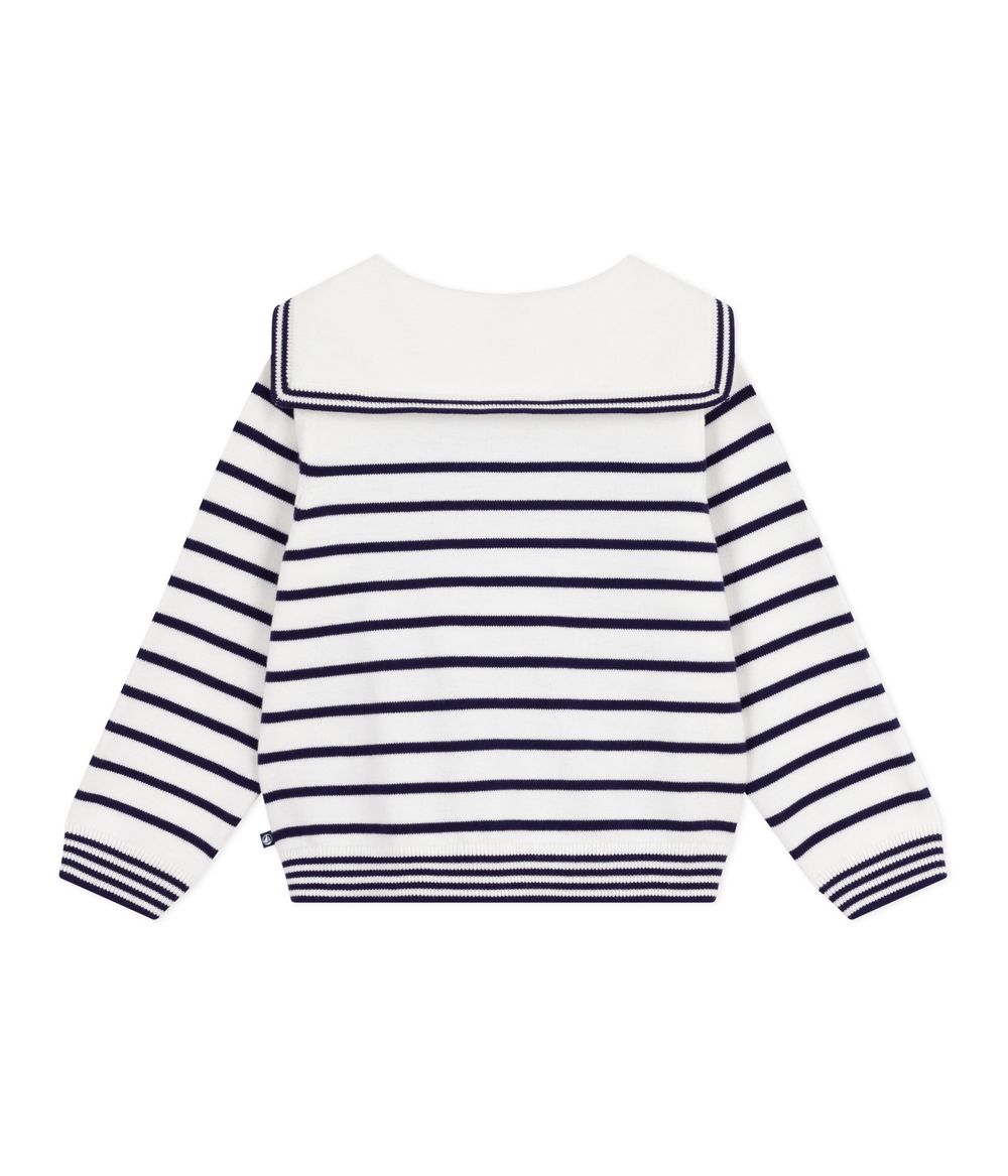 Petit Bateau - Girl's Stripy Cotton Sailor Jumper - Soir White/Blue