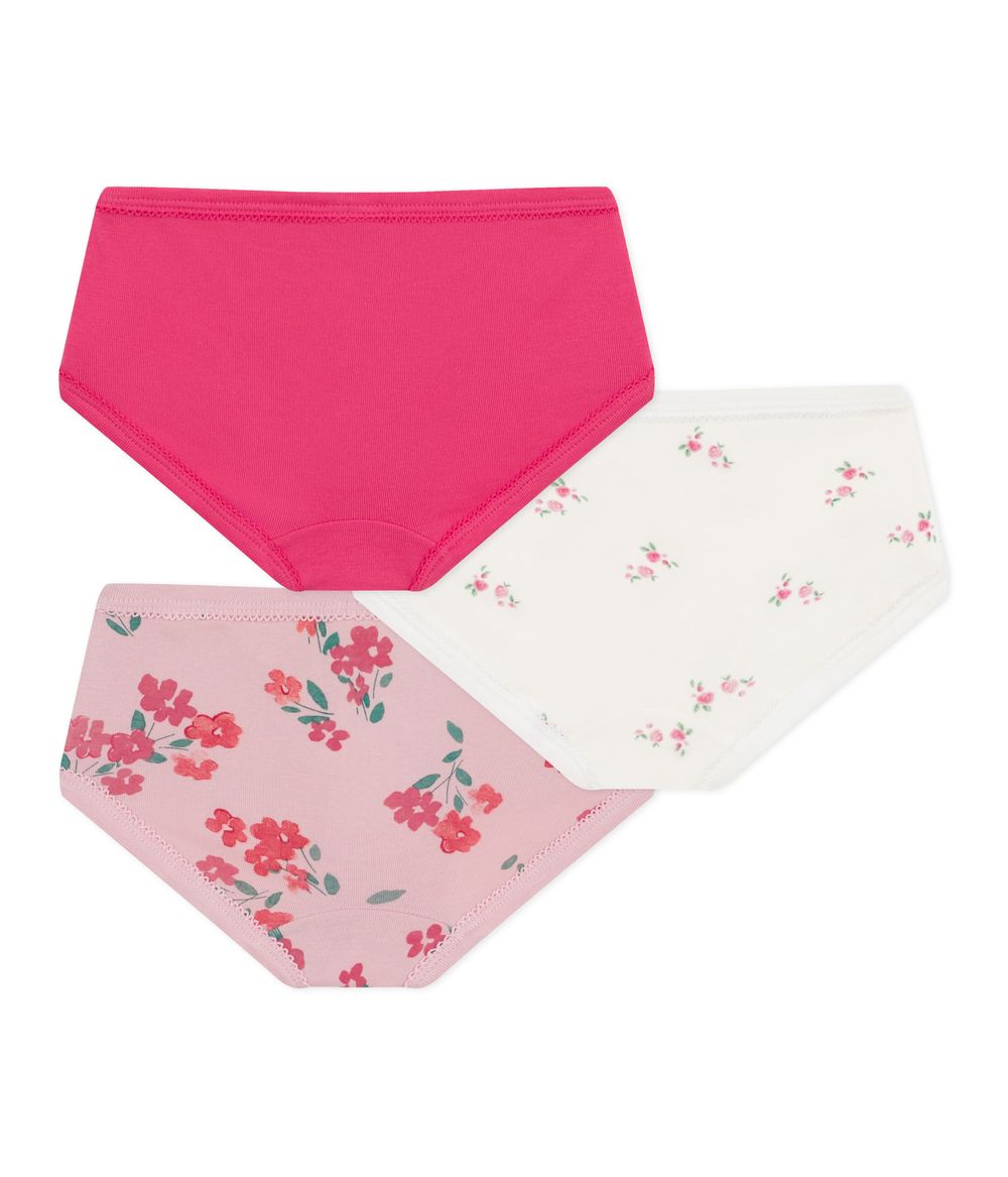 بيتي باتو - طقم سروال داخلي قطن عالي الخصر للأطفال - أحمر/أبيض/زهري - 3 قطع