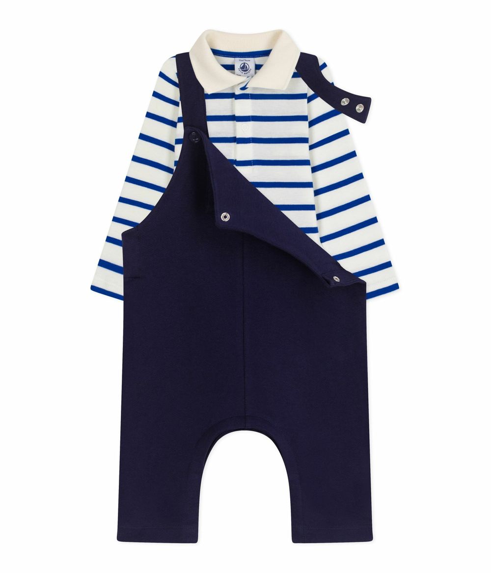 Petit Bateau - 2pc-Set - Babies' Cotton Dungarees With Bodysuit