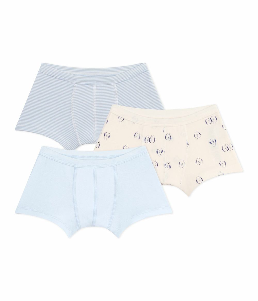 Petit Bateau - 3pc-Set - Boy's Boxers With Covered Waistbands - Blue/Grey/Beige