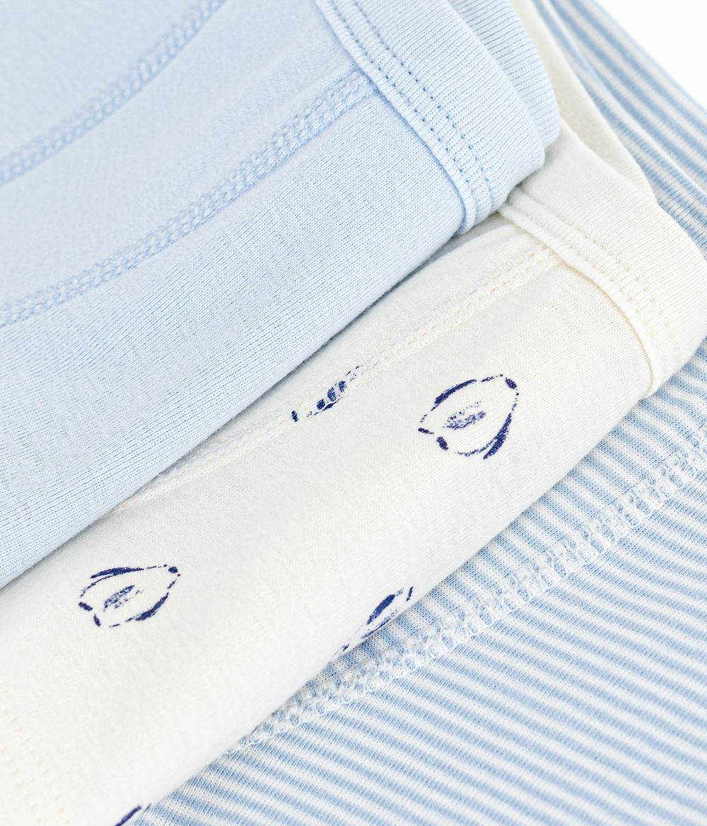 Petit Bateau - 3pc-Set - Boy's Boxers With Covered Waistbands - Blue/Grey/Beige