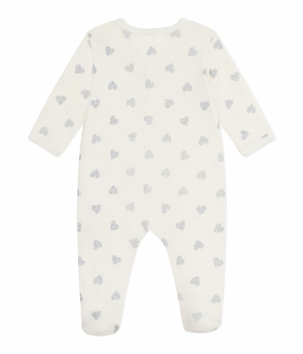 بيتي باتو - ملابس نوم مطبوعة بقلوب للبنات الرضع - أبيض حليبي/أزرق أرجنت
