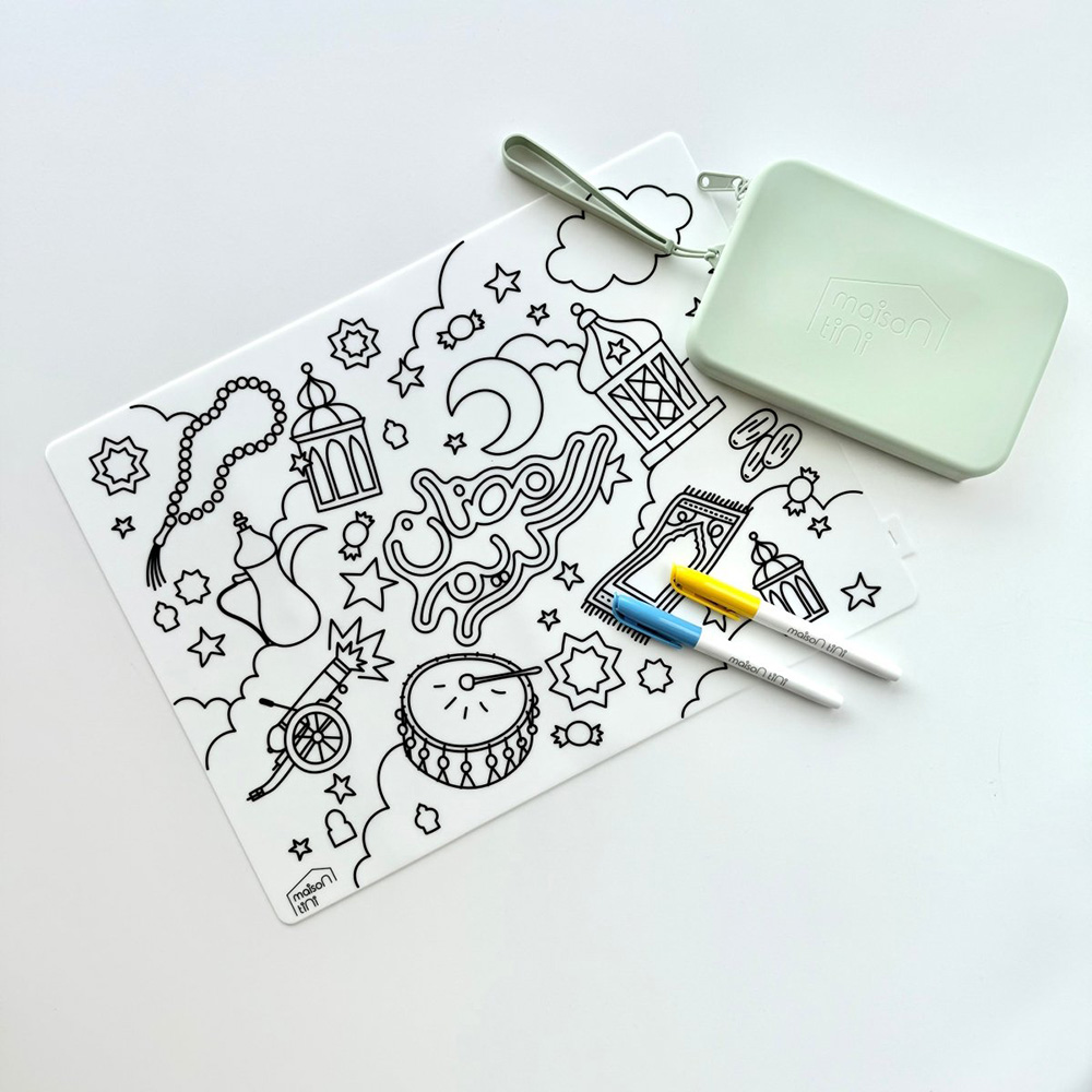 Maison Tini Kids Silicone Coloring Placemat With Markers - Ramadan