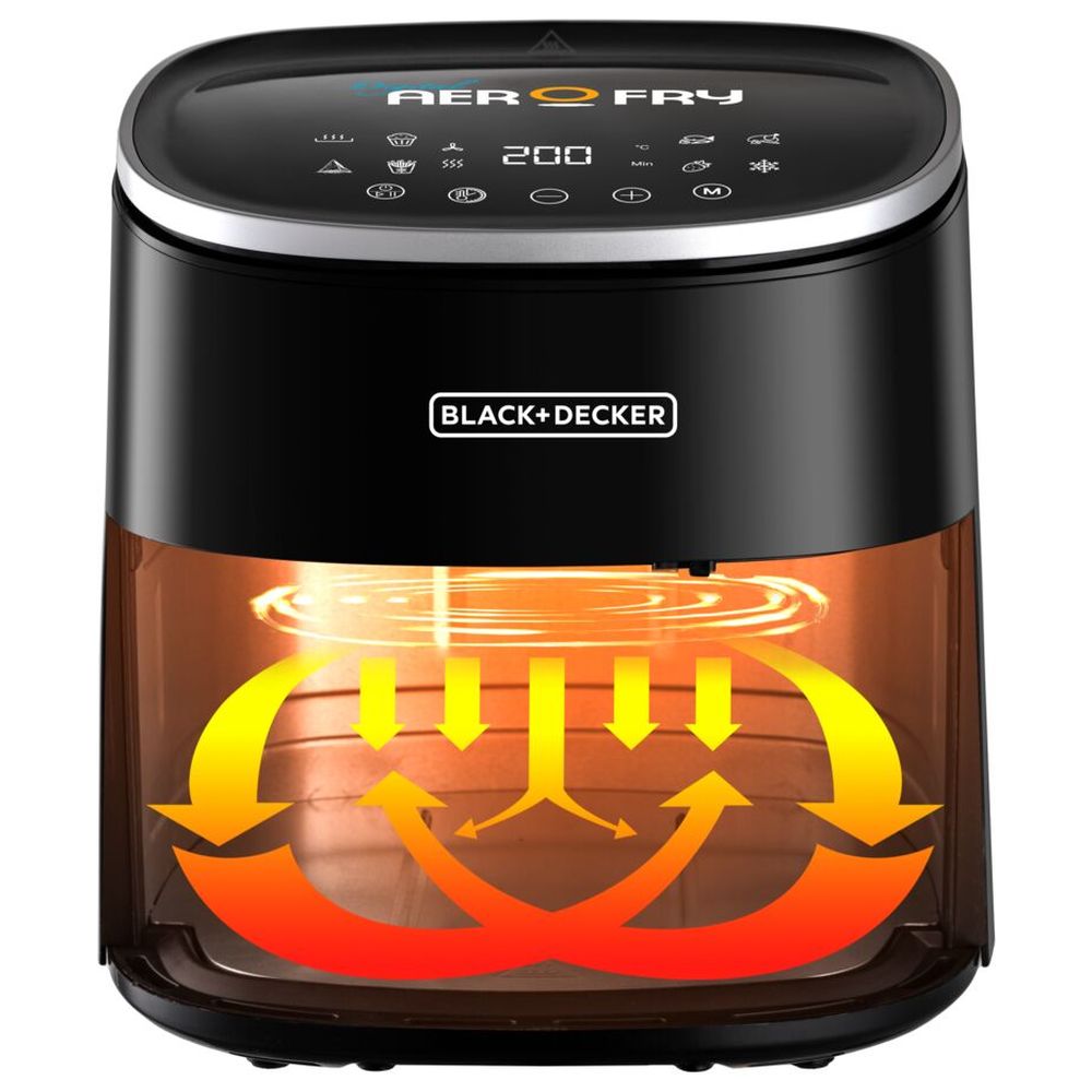 بلاك+ديكر - قلاية هوائية رقمية 8 في 1 مع نافذة - أسود - 4.2 لتر - 1300 واط