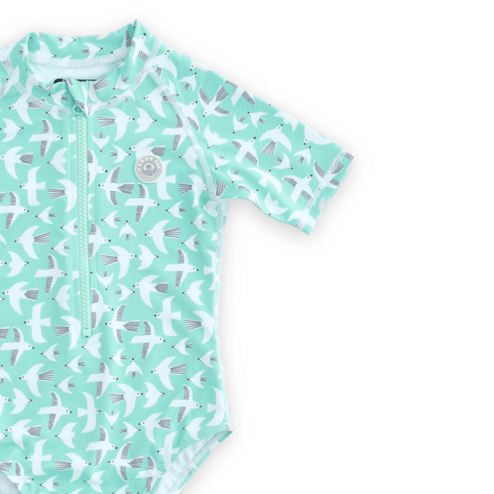 Badawii Beachwear - Girl's Short Sleeves Swimsuit - Seagul Breeze