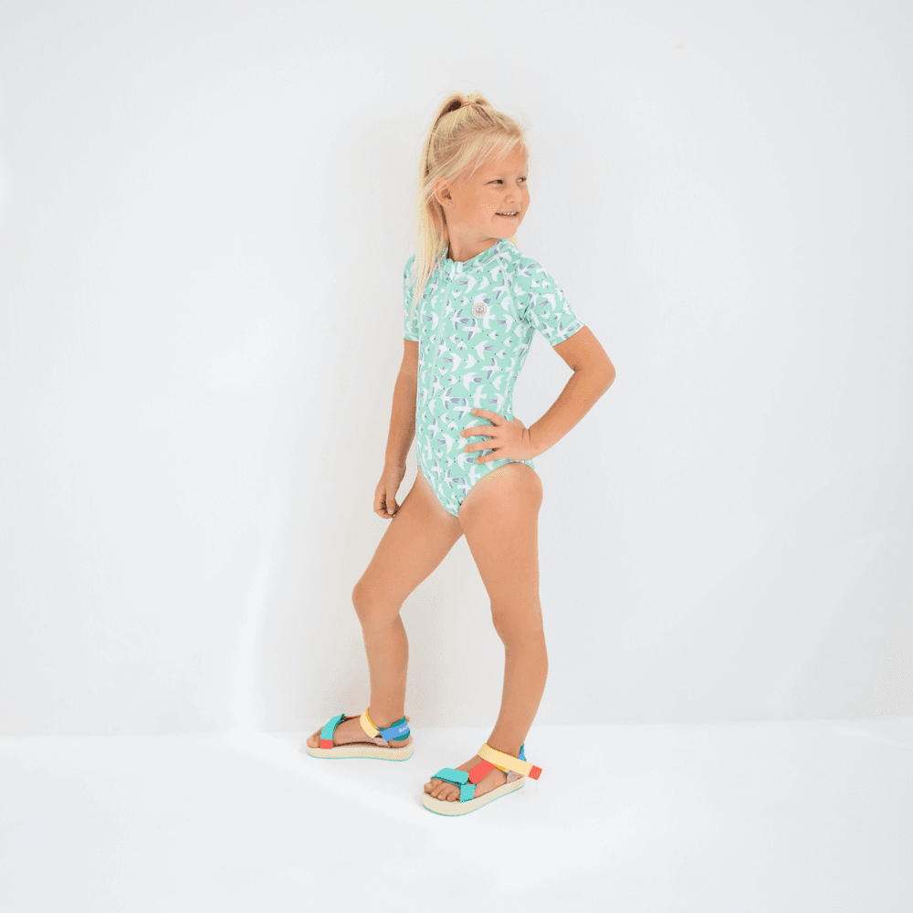 Badawii Beachwear - Girl's Short Sleeves Swimsuit - Seagul Breeze