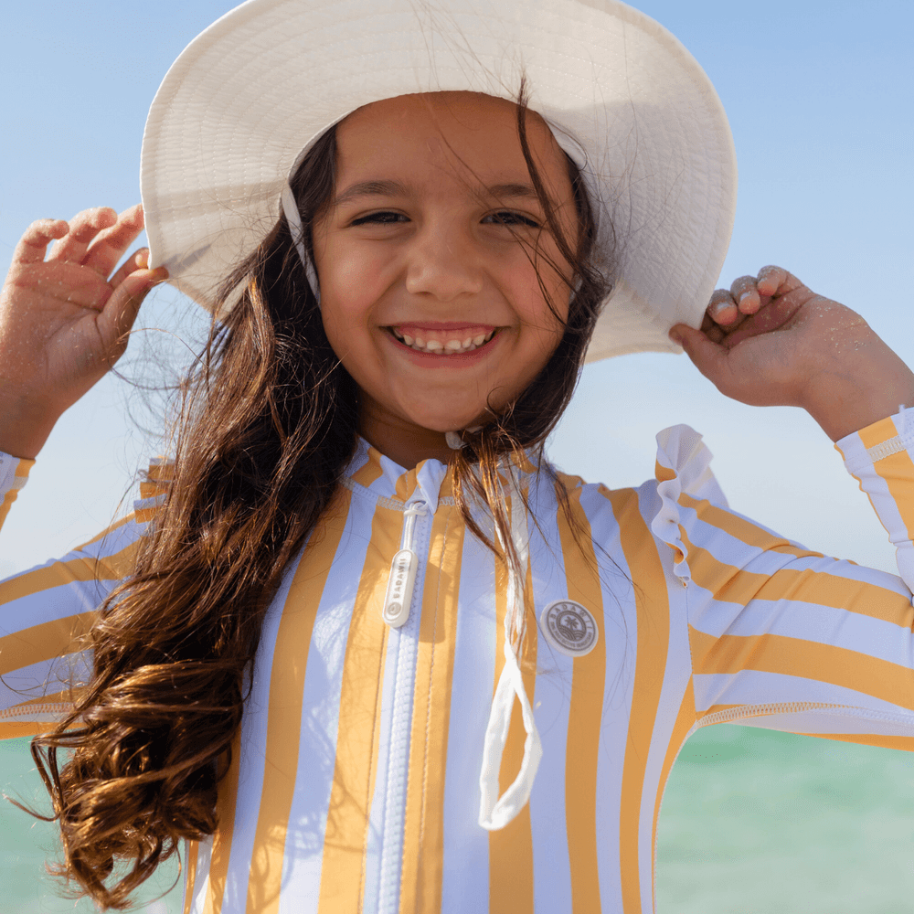 Badawii Beachwear - Girl's Ruffle Long Sleeves Swimsuit - Summer Stripes