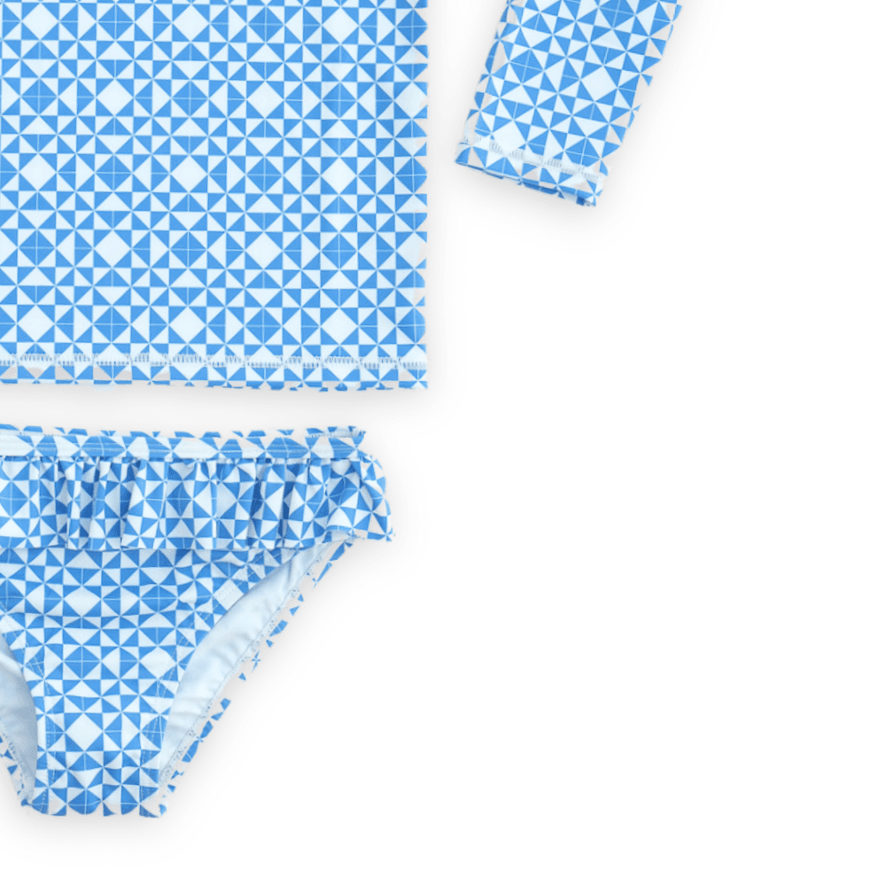 Badawii Beachwear - 2pc-Set - Girl's Swim Top & Ruffle Bottoms - Mediterranean Tiles