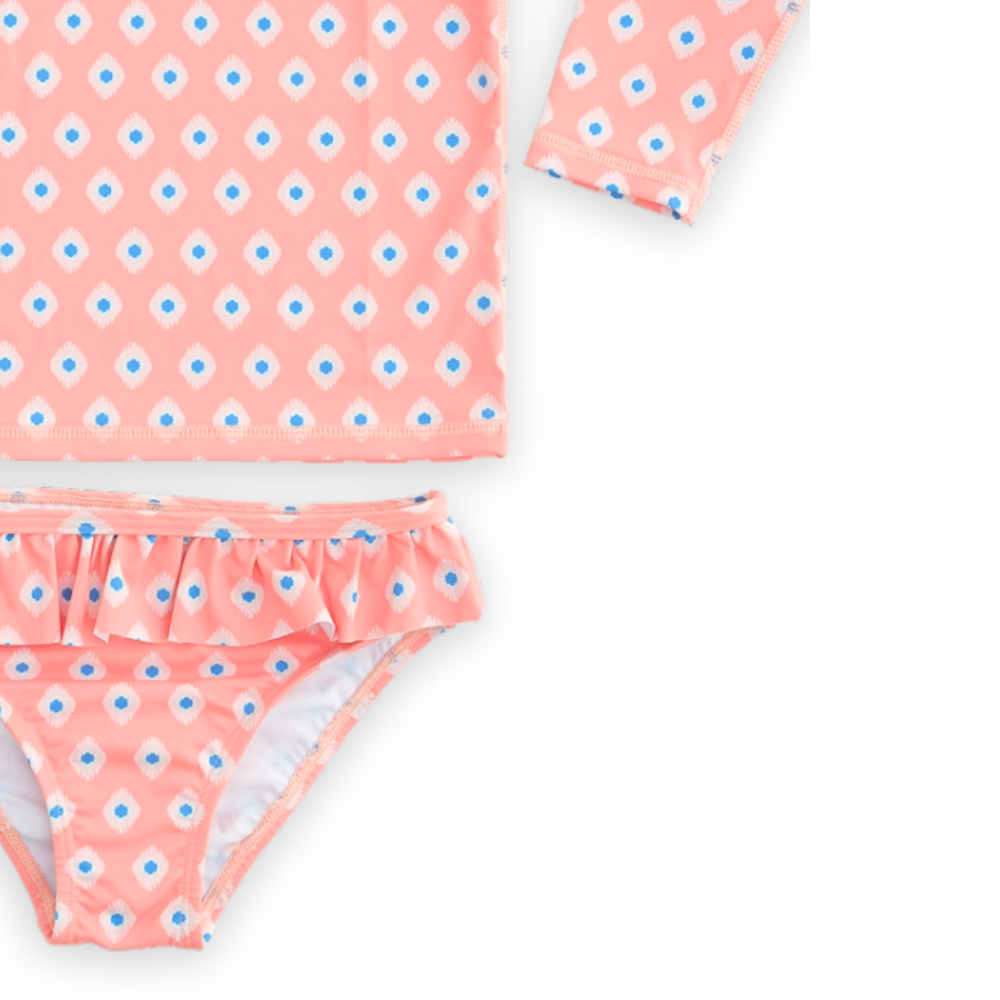 Badawii Beachwear - 2pc-Set - Girl's Swim Top & Ruffle Bottoms - Peach Mosaic