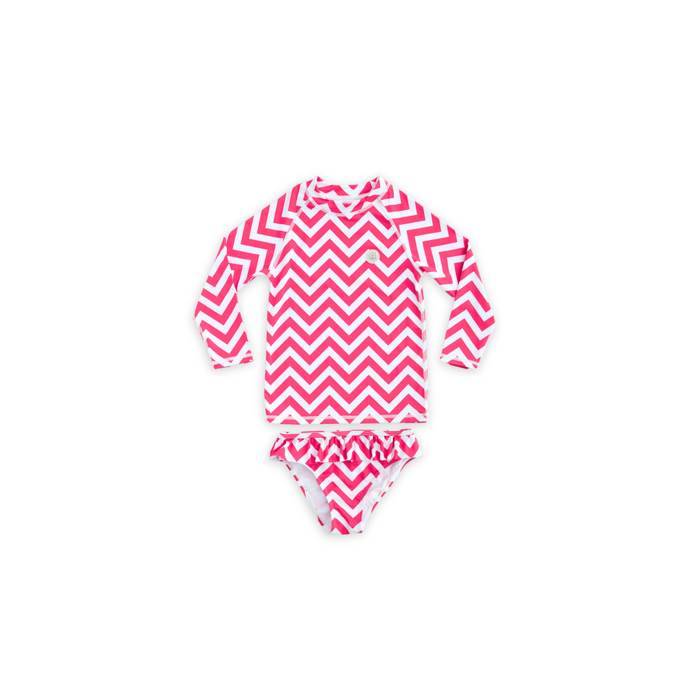 Badawii Beachwear - 2pc-Set - Girl's Swim Top & Ruffle Bottoms - Zigzag Riviera