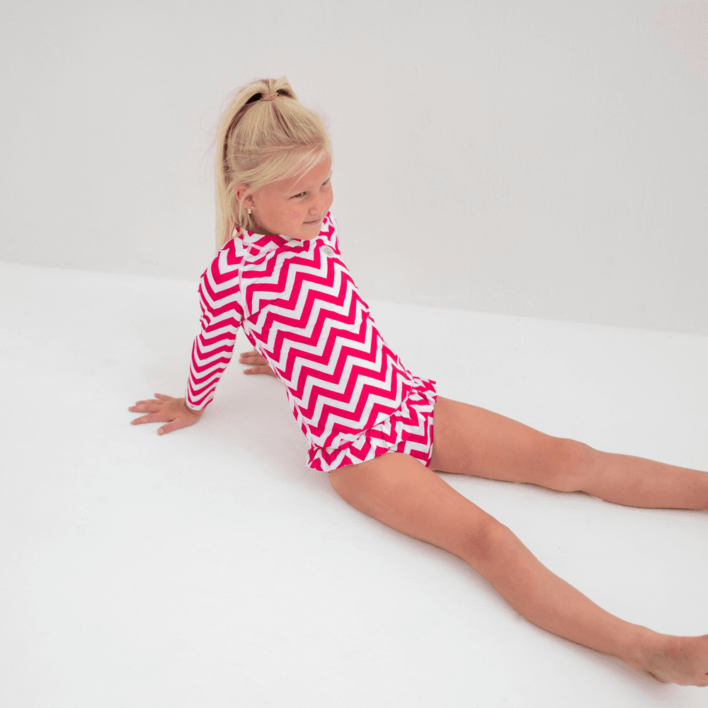 Badawii Beachwear - 2pc-Set - Girl's Swim Top & Ruffle Bottoms - Zigzag Riviera