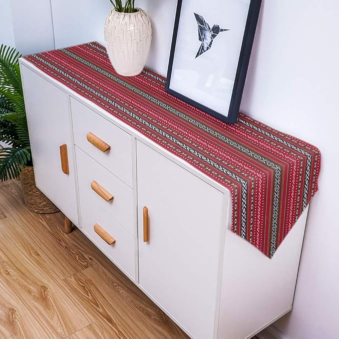 مفرش طاولة من الكتان والخيش مستوحى من الفن العربي - أحمر