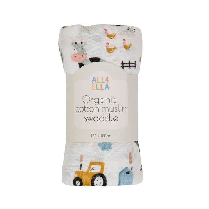All4ella - Muslin Swaddle - Barnyard