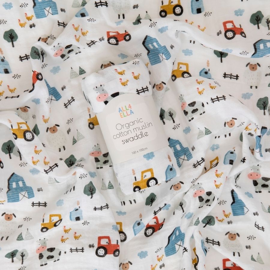 All4ella - Muslin Swaddle - Barnyard