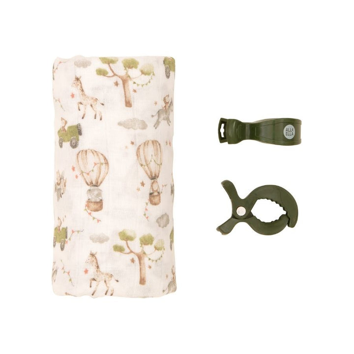 All4Ella - Muslin and 2 Pram Peg Box Set - Monkey Carnival