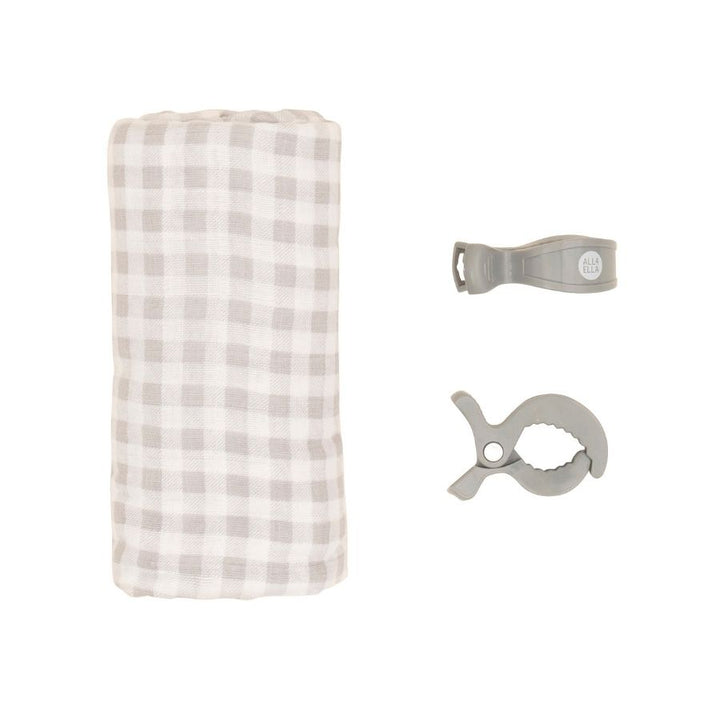 All4Ella - Muslin and 2 Pram Peg Gift Set - Gingham Grey