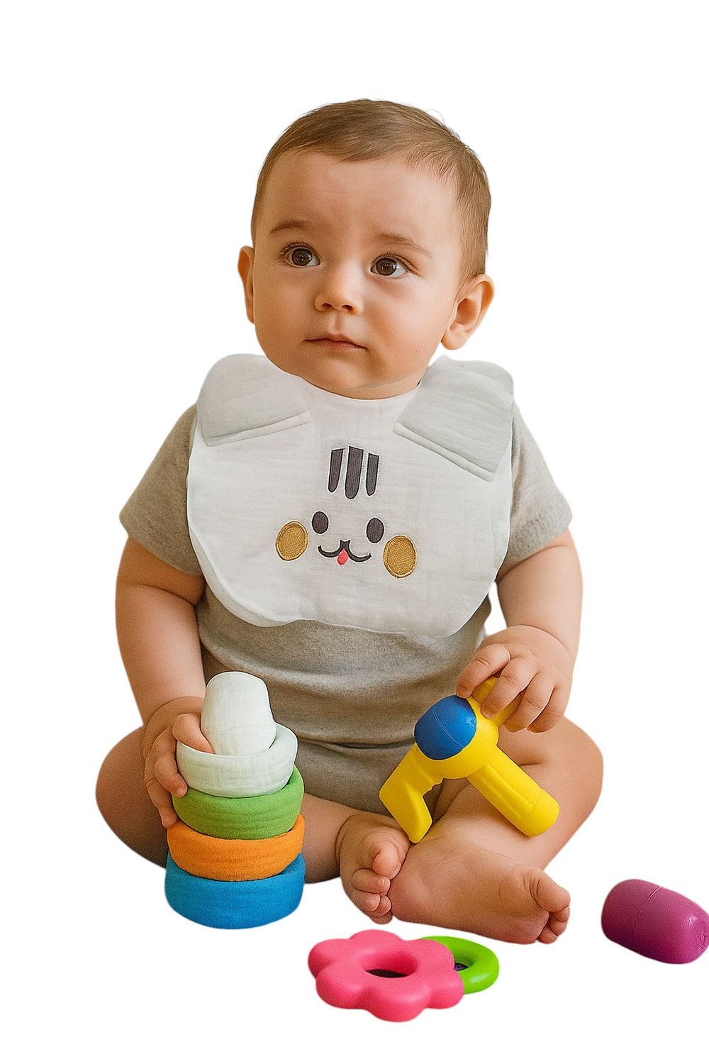 Kinder Valley - Bunny Button Bib - White