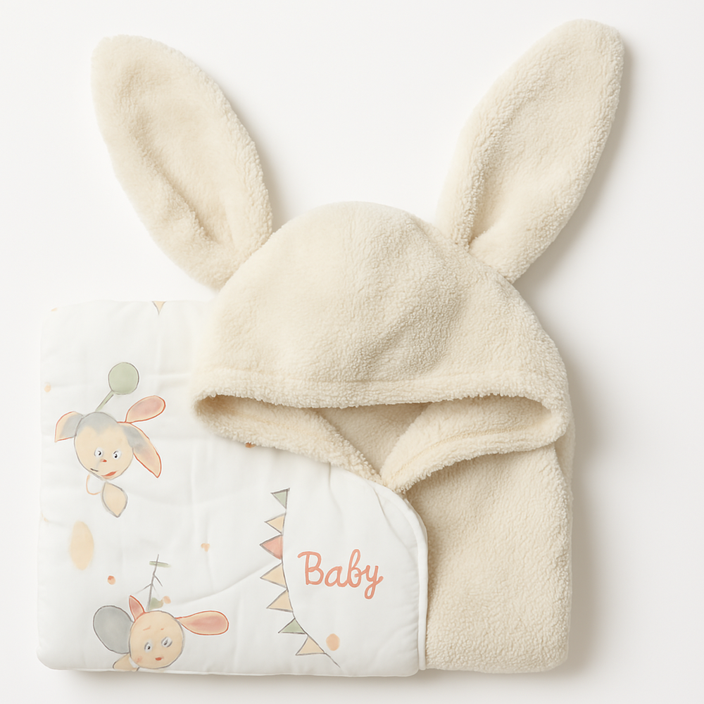 كيندر فالي - منشفة بغطاء أرنب محبب