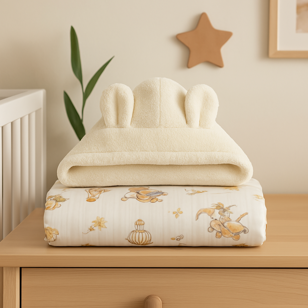 كيندر فالي - منشفة بغطاء أرنب محبب