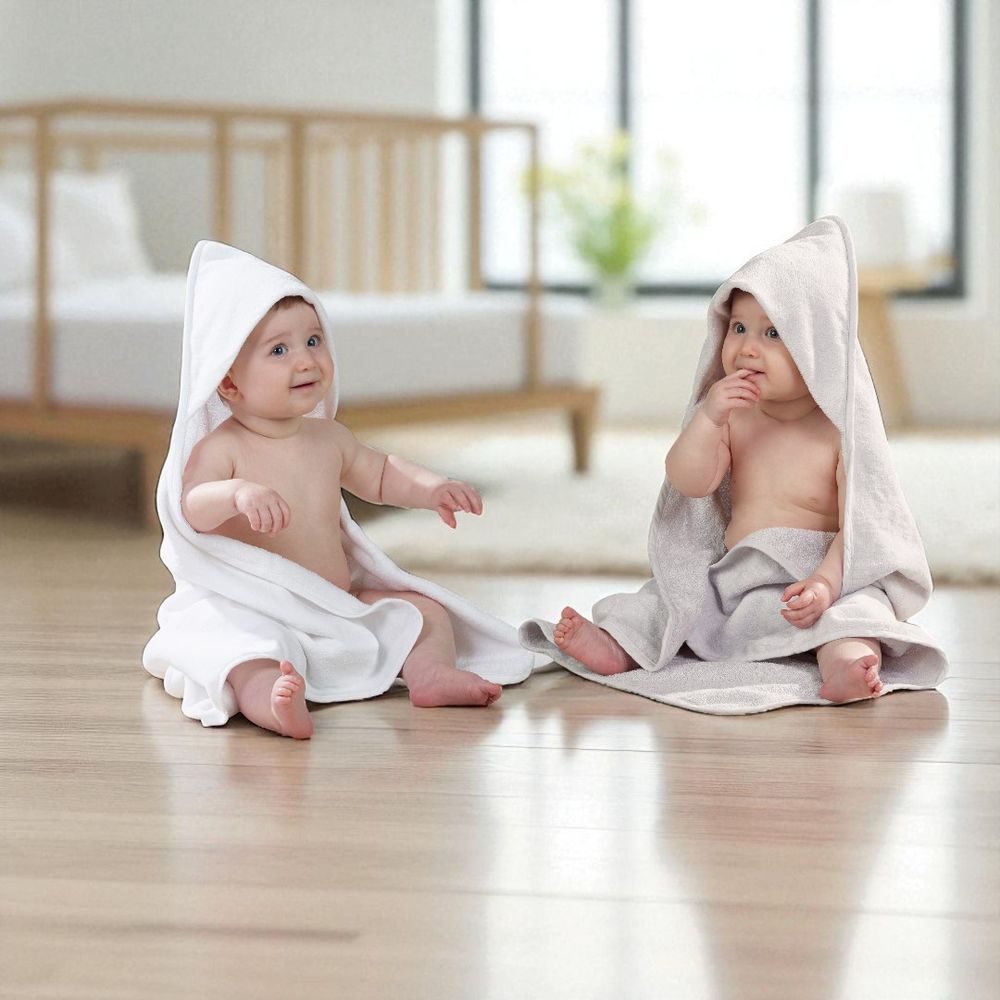 Kinder Valley - White & Grey Hooded Towels - Pack of 2