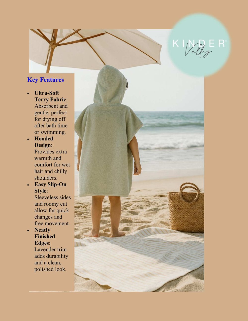 كيندر فالي - بونشو للأطفال من قطن التيري