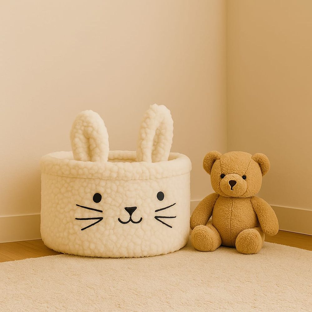 كيندر فالي - سلة تخزين شيربا - أرنب - أبيض