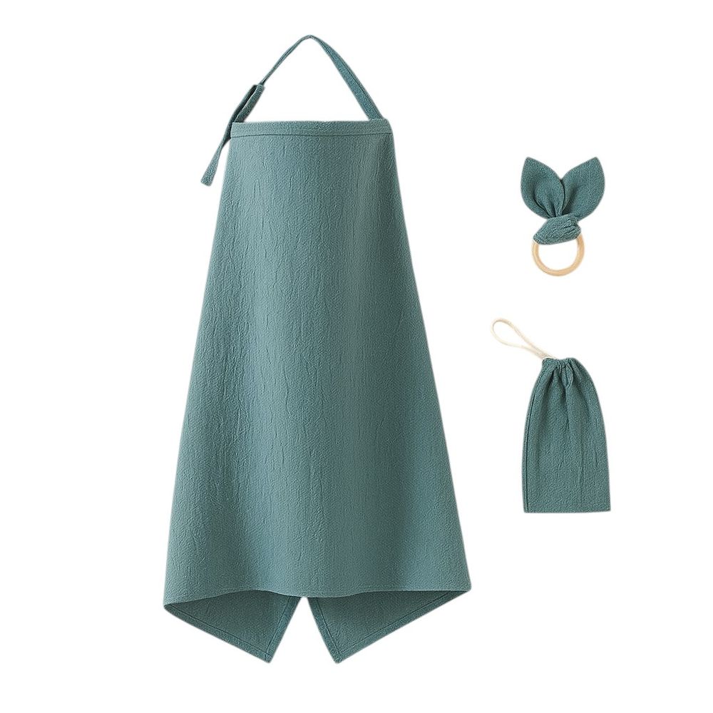 Kinder Valley - Aura Breastfeeding Cover Set With Rabbit Eat Cloth Teether - Multicolor