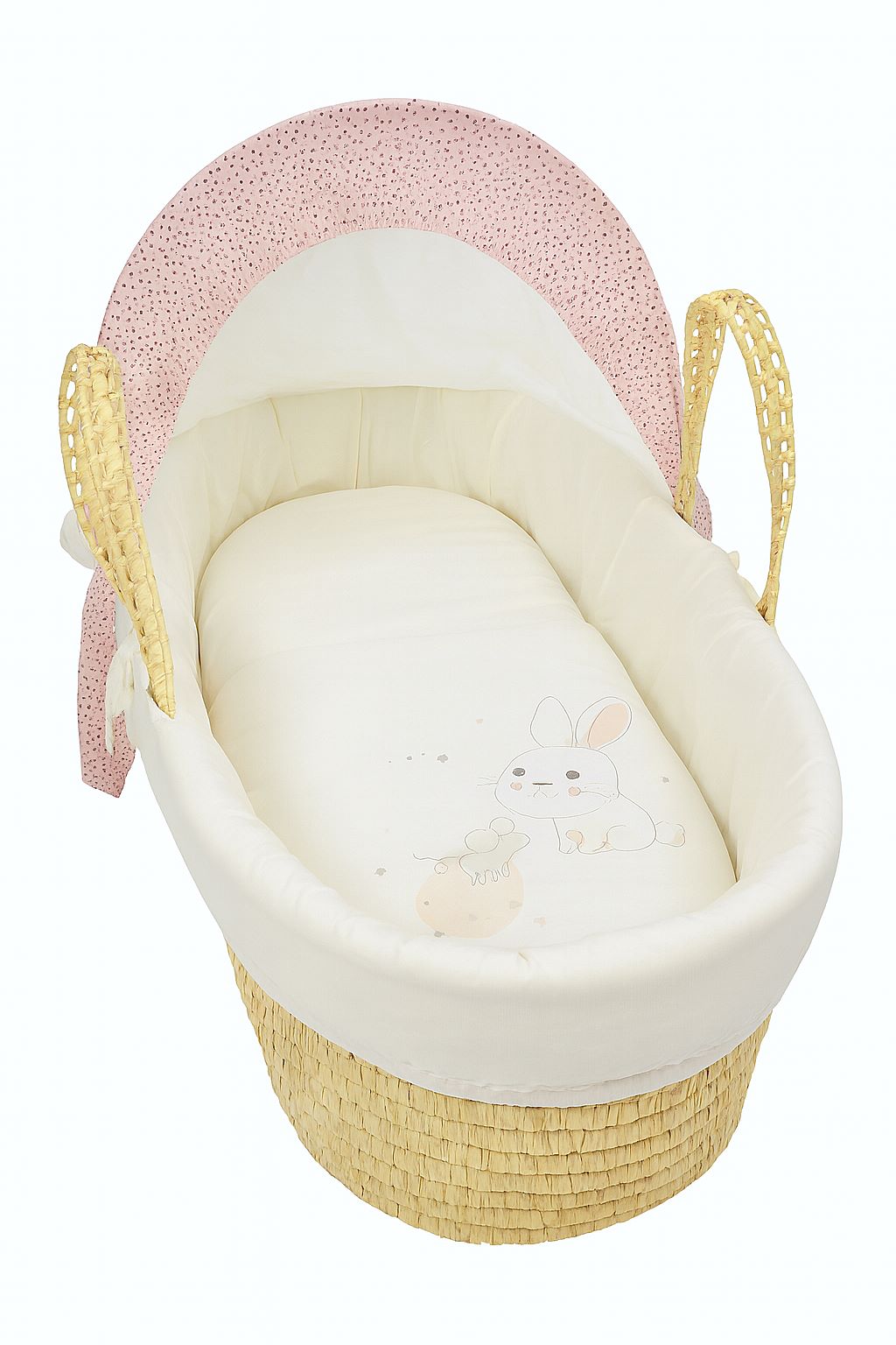 Kinder Valley - Dreamy Palm Moses Basket - Pink/White