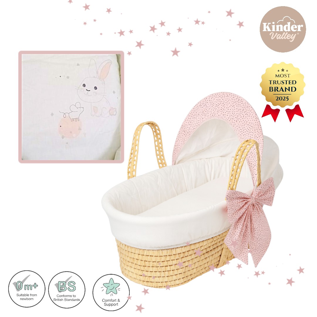 Kinder Valley - Dreamy Palm Moses Basket - Pink/White