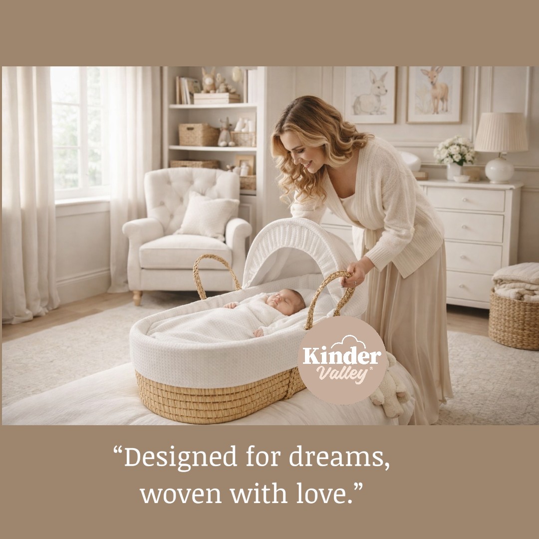 Kinder Valley - Waffle Palm Moses Basket - White