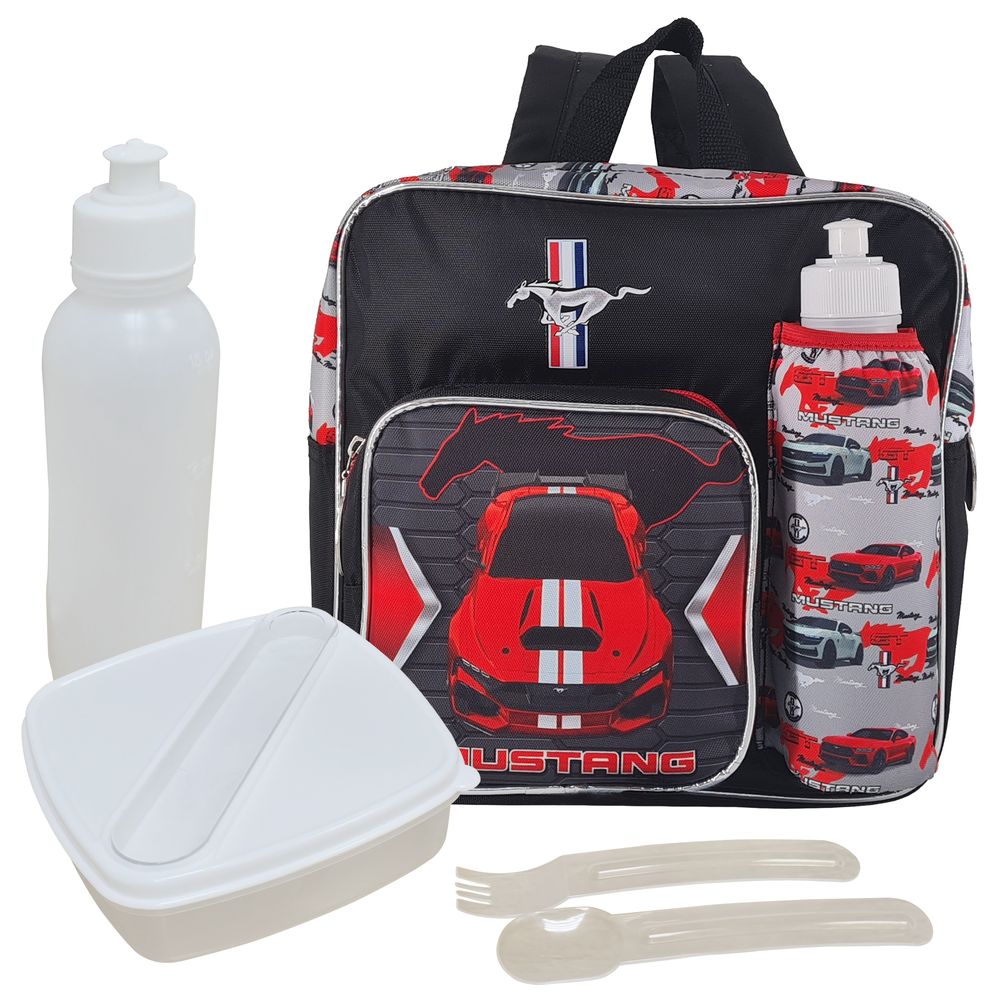 Mustang - Kids Backpack With Water Bottle, Lunch Box, Fork & Spoon - 4 Pcs - 11-Inch