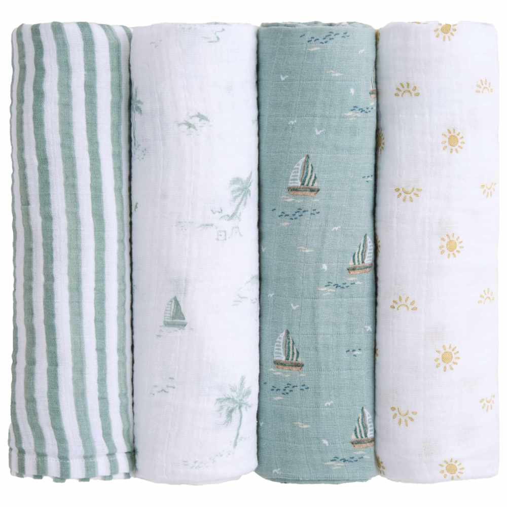 Aden + Anais - Organic Cotton Muslin Swaddles - Sailing Seas - 4 Pcs - Large
