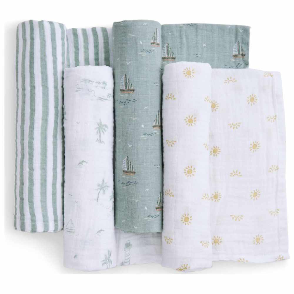 Aden + Anais - Organic Cotton Muslin Swaddles - Sailing Seas - 4 Pcs - Large