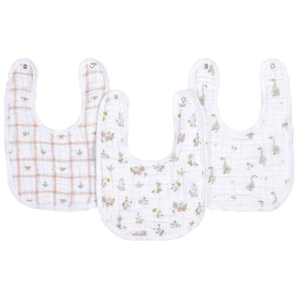 Aden + Anais - Essentials Cotton Muslin Baby Snap Bibs - Country Floral - Pack of 3