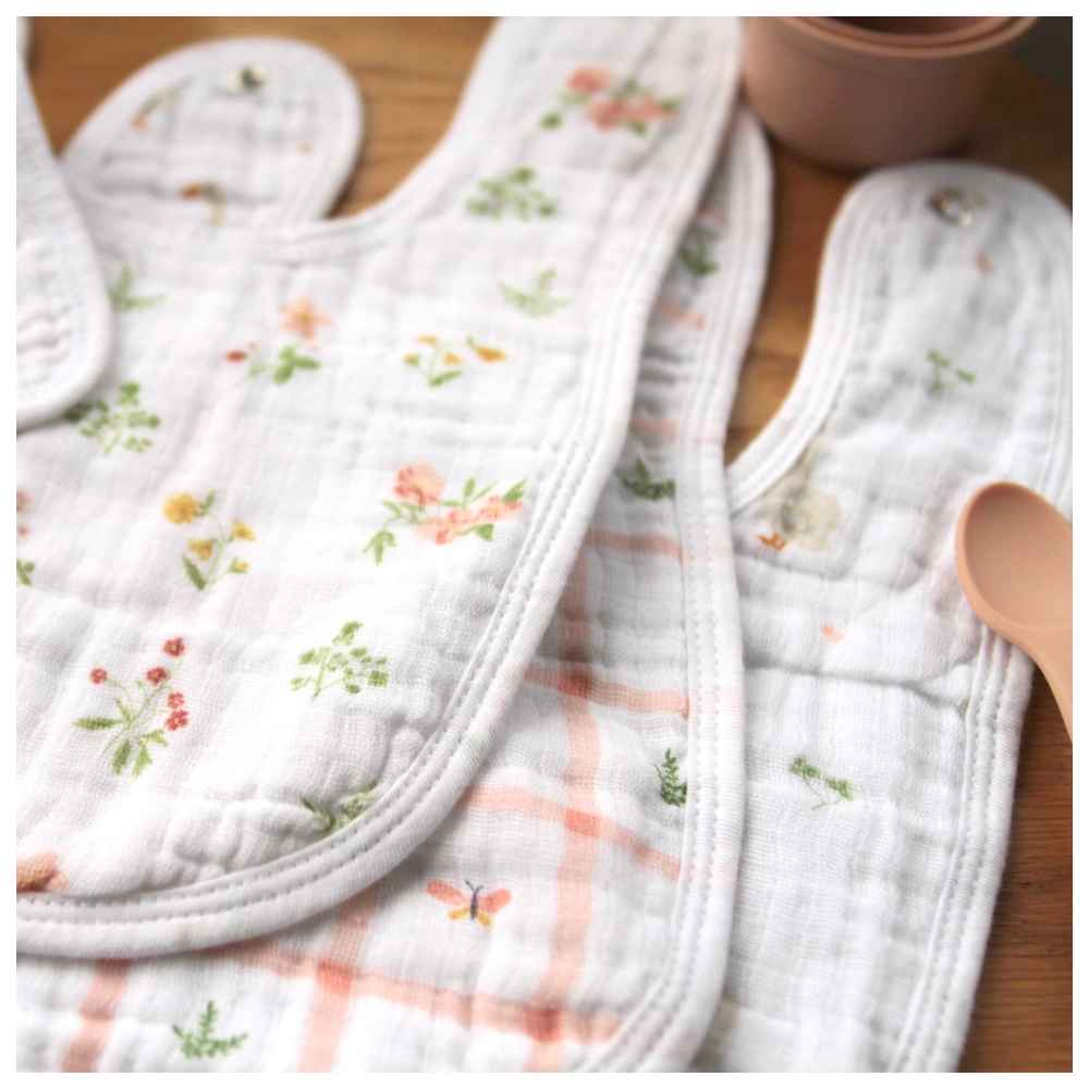 Aden + Anais - Essentials Cotton Muslin Baby Snap Bibs - Country Floral - Pack of 3