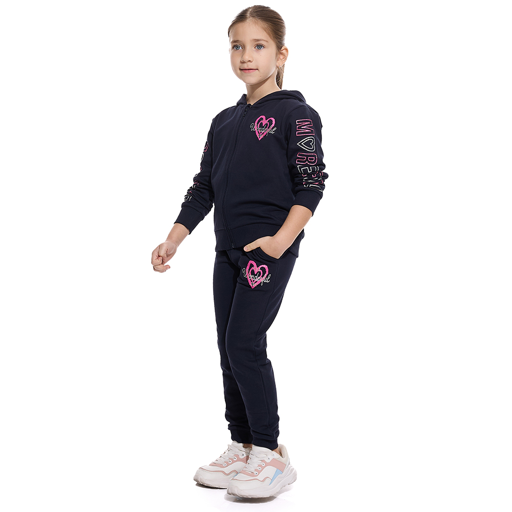 Victor and Jane - Co-ords Set - Glitter Heart Sweatshirt & Pants - Navy - 2 Pcs