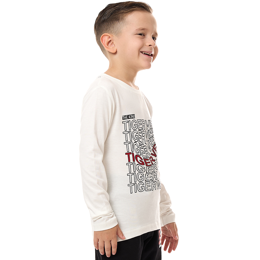 Victor and Jane - Boys' Tiger Vebes Long Tee - Off White